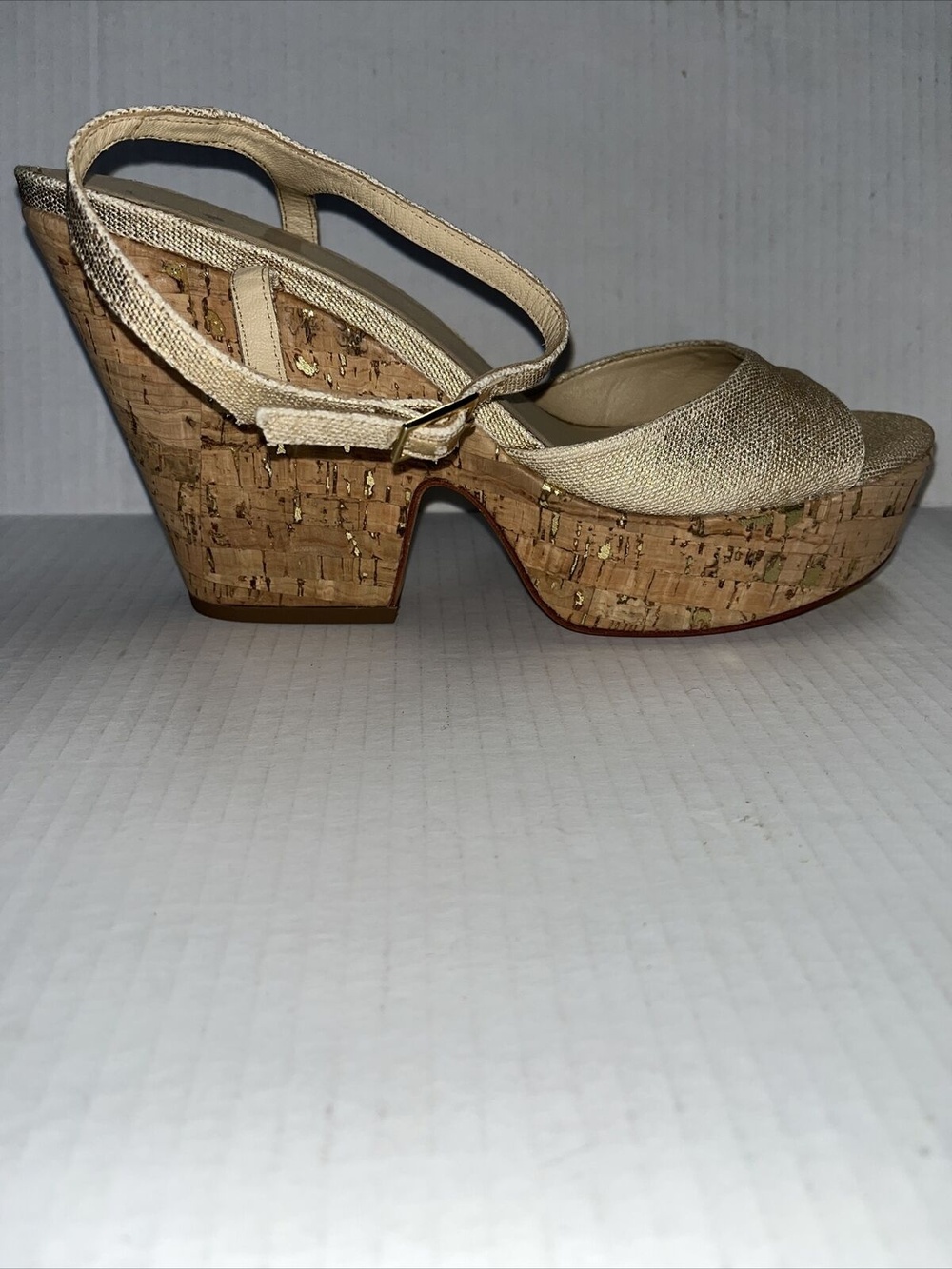 Kate Spade New York Penny Gold Open Toe Cork Platform Heels Sandals 10.5 NWOB